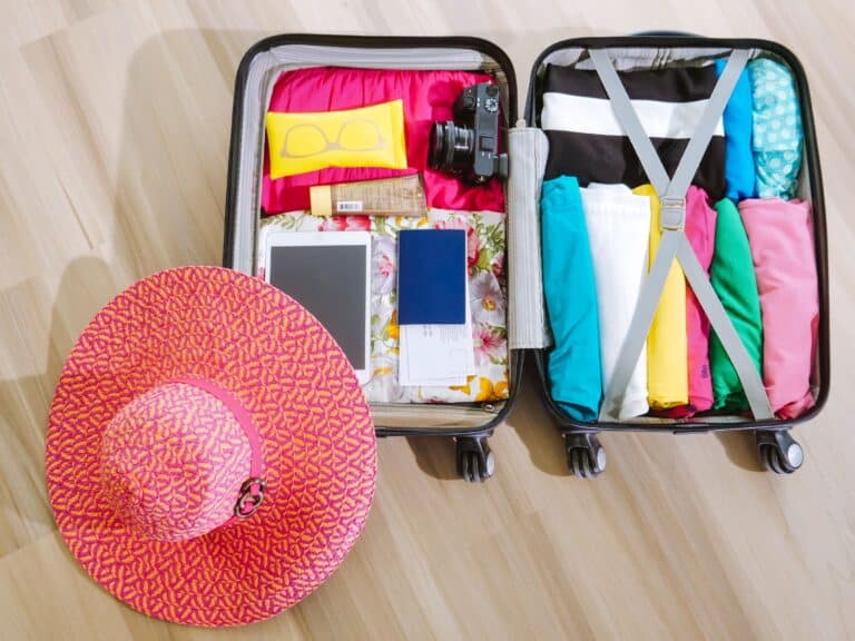 Packed suitcase ready for a family trip